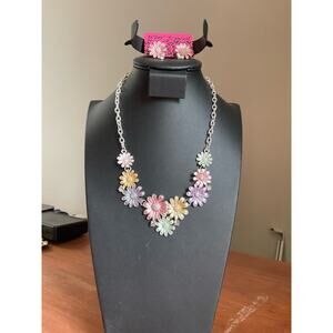 Betsey Johnson pastel rhinestone daisy flower necklace & earrings